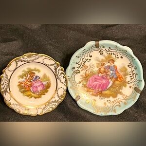 Vintage Limoges France Fragonard Miniature Plates Gold Courting Couple Decor 2pc